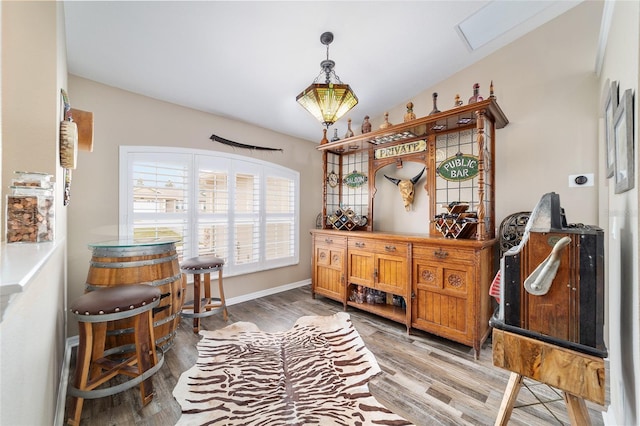 interior space with lofted ceiling and hardwood / wood-style floors