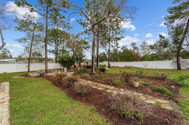 view of yard with a fenced backyard