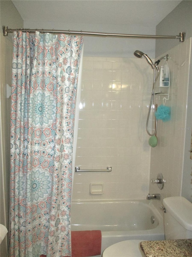 full bath featuring shower / tub combo and toilet