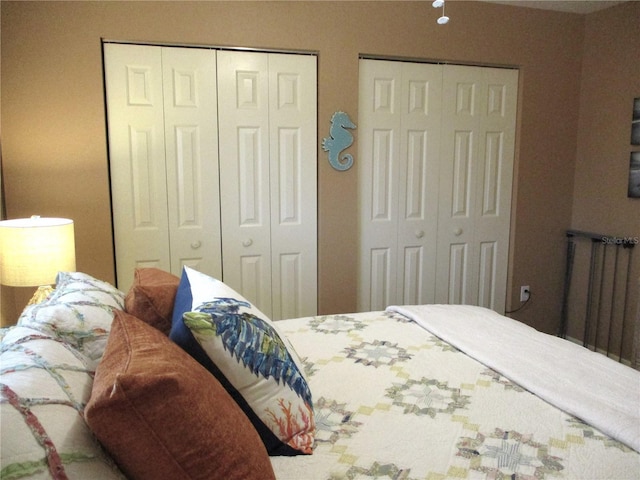 bedroom featuring multiple closets