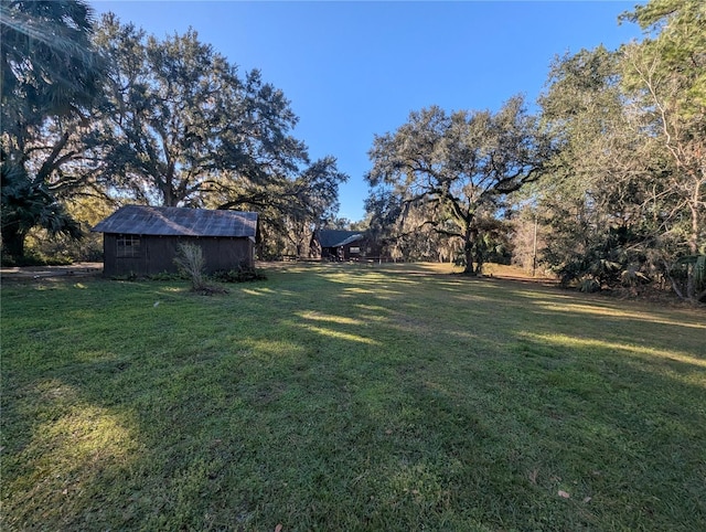 view of yard featuring an outbuilding