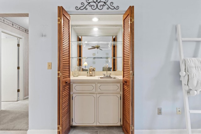 bathroom with vanity and ceiling fan