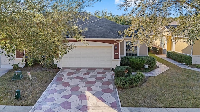 view of front facade featuring a garage and a front lawn