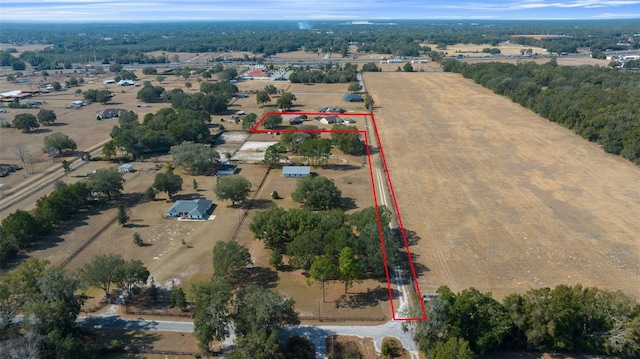 aerial view featuring a rural view