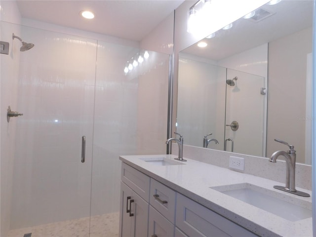 14268 SE 27th Ct, Summerfield, FL 34491 - full bath featuring a shower stall, double vanity, and recessed lighting