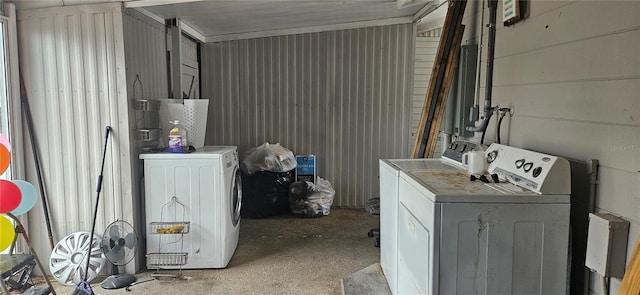 washroom with independent washer and dryer