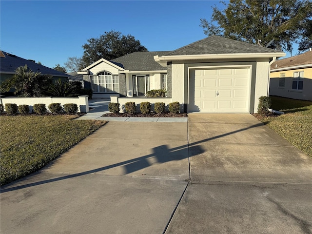 single story home with a garage