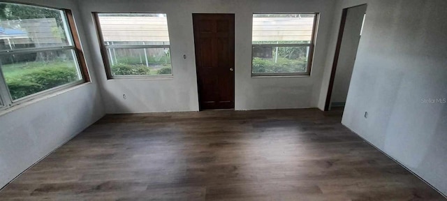 empty room with dark hardwood / wood-style flooring and a healthy amount of sunlight