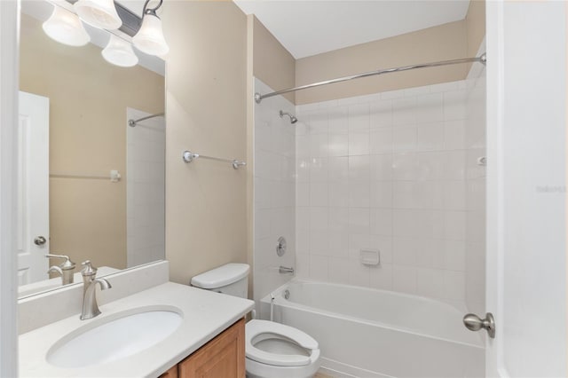 full bathroom with vanity,  shower combination, and toilet