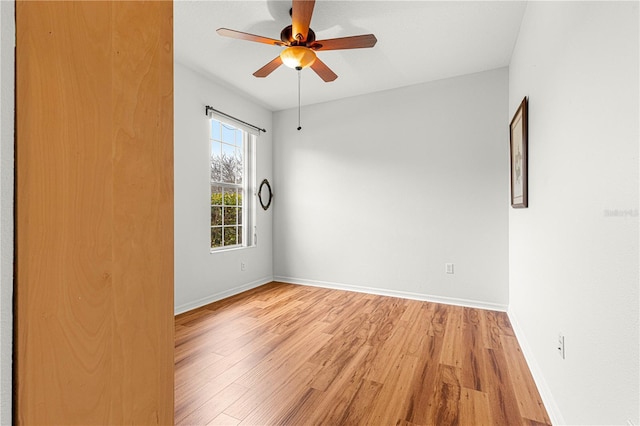 unfurnished room featuring light hardwood / wood-style floors and ceiling fan