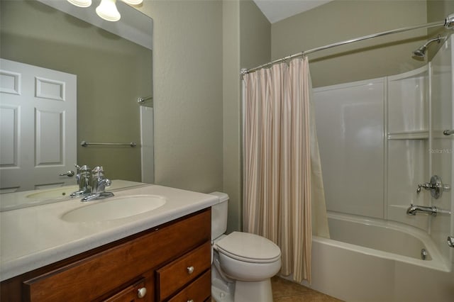 full bathroom featuring vanity, tile patterned flooring, toilet, and shower / bath combo