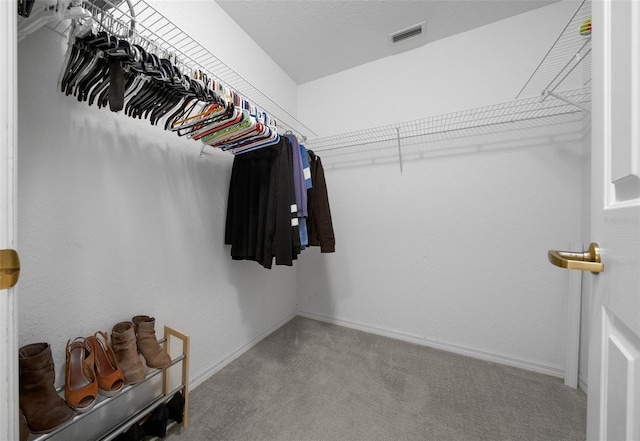 spacious closet featuring light carpet