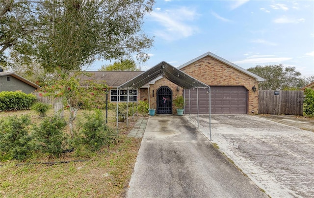 single story home with a garage