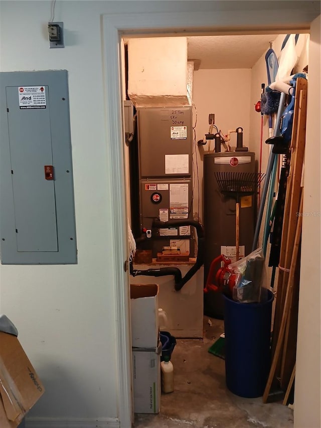 utility room with electric panel and gas water heater