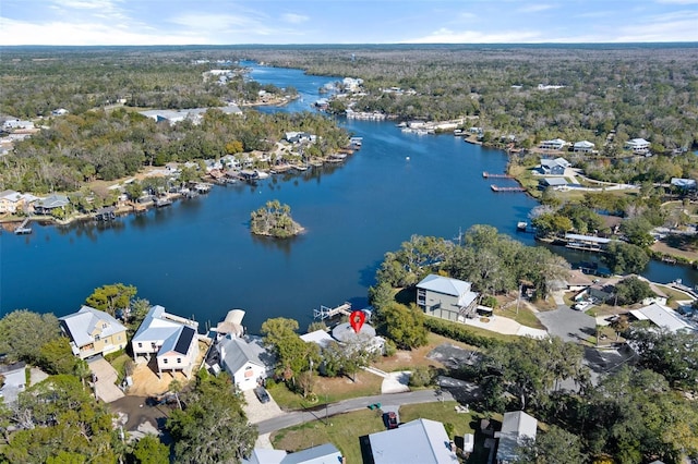 aerial view with a water view