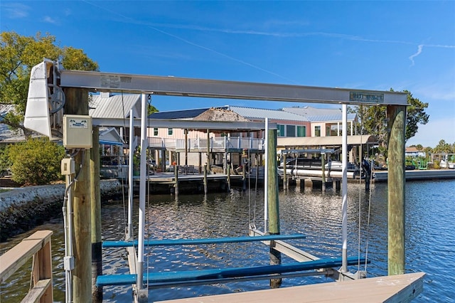 dock area with a water view