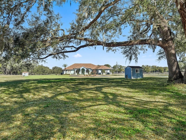 view of yard featuring a shed