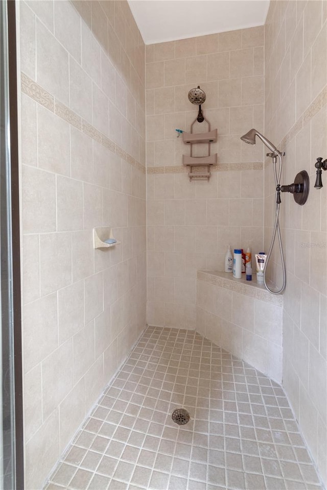 bathroom with a tile shower