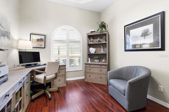 office space featuring dark hardwood / wood-style floors