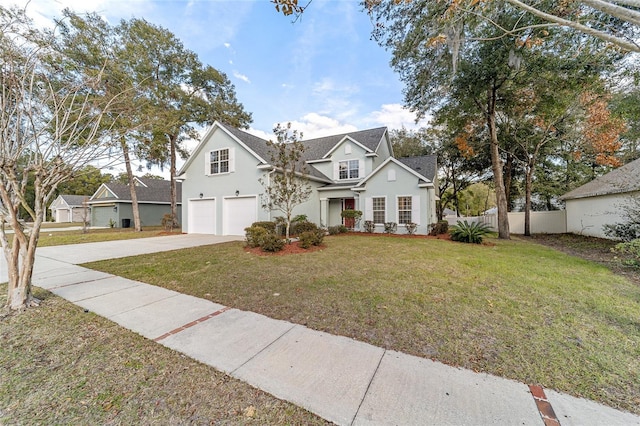 view of front of property featuring a garage and a front yard