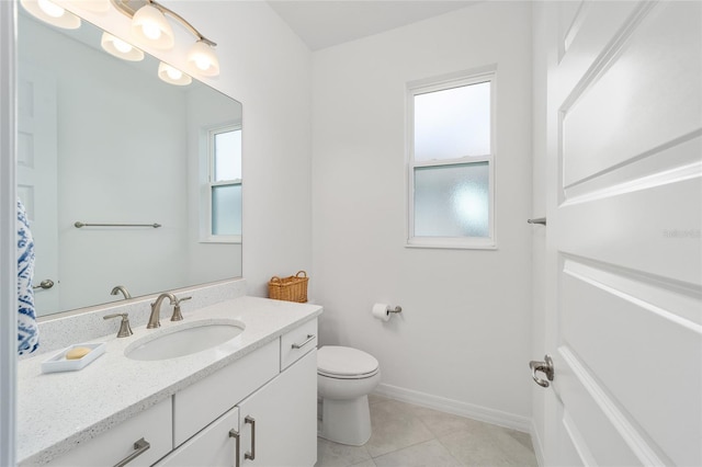 bathroom featuring tile patterned flooring, vanity, and toilet