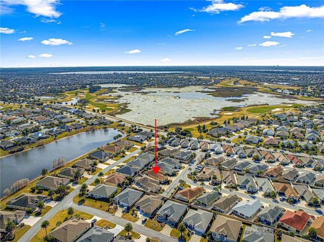 aerial view with a water view