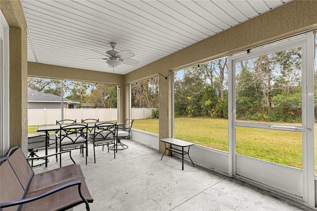 sunroom featuring ceiling fan