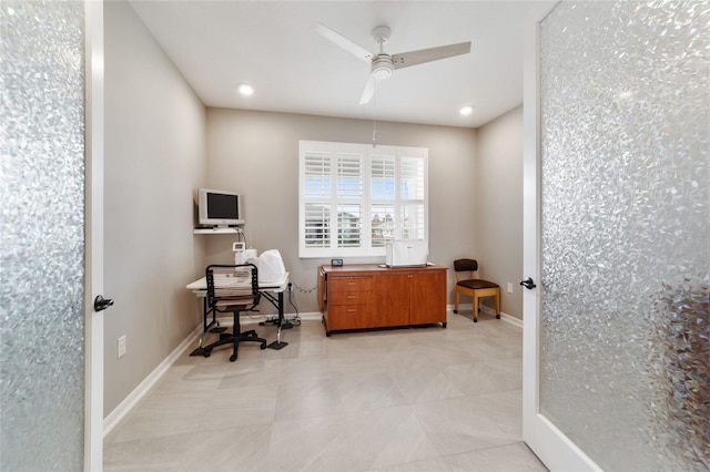 home office featuring ceiling fan