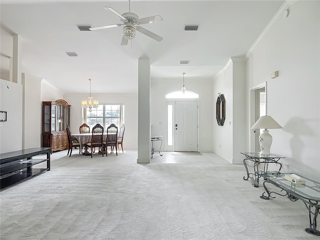 8574 SW 60th Ct, Ocala, FL 34476 - foyer with visible vents, ornamental molding, and light colored carpet