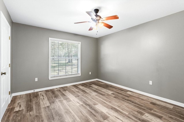 empty room featuring ceiling fan and wood-type flooring