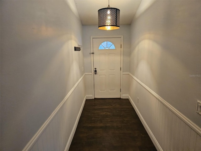 doorway with dark hardwood / wood-style floors