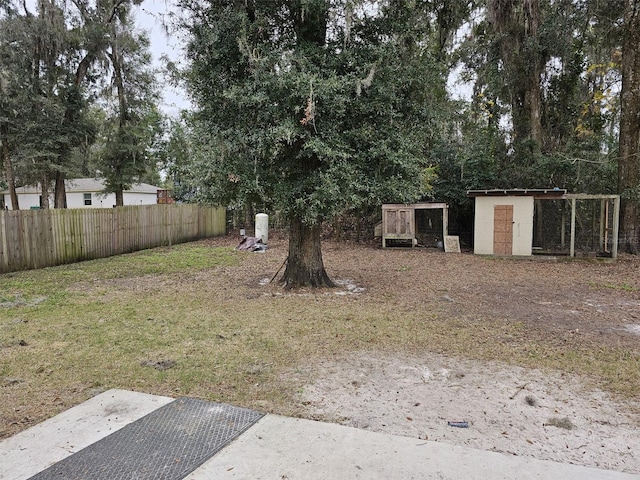 view of yard featuring a storage unit