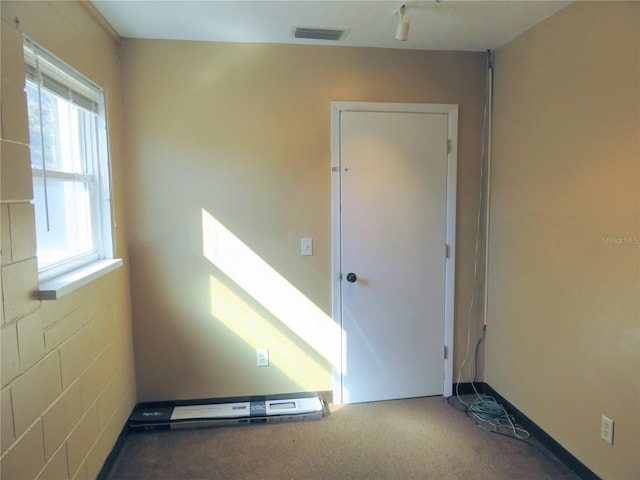 spare room with visible vents and carpet flooring