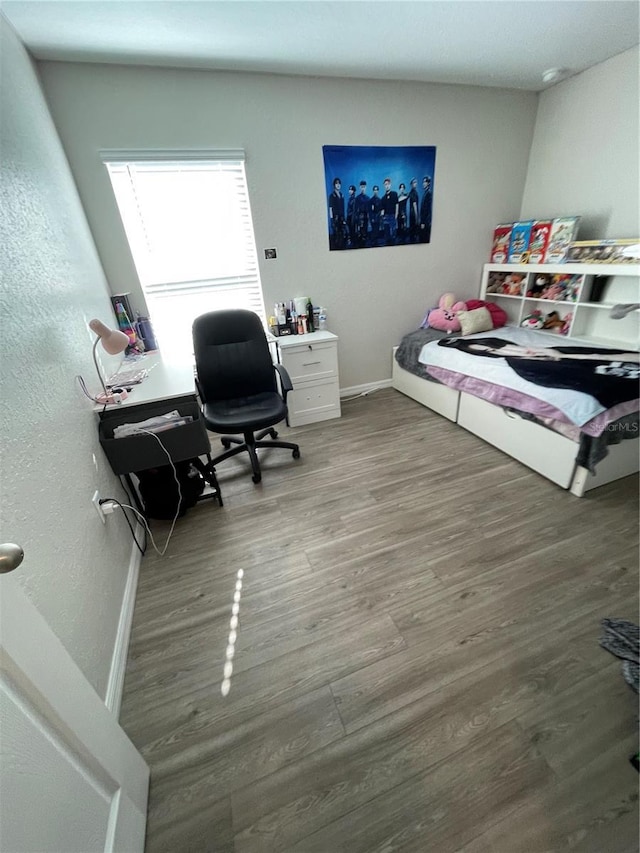 bedroom with hardwood / wood-style floors