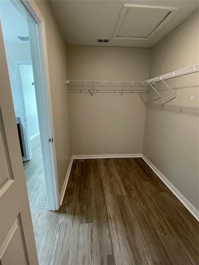 2792 SW 161st Loop, Ocala, FL 34473 - walk in closet featuring wood finished floors and attic access