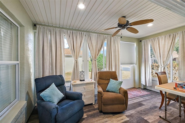 sunroom / solarium with wood ceiling and a wealth of natural light