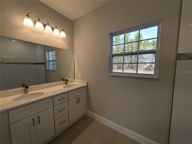 bathroom featuring vanity and tile patterned flooring