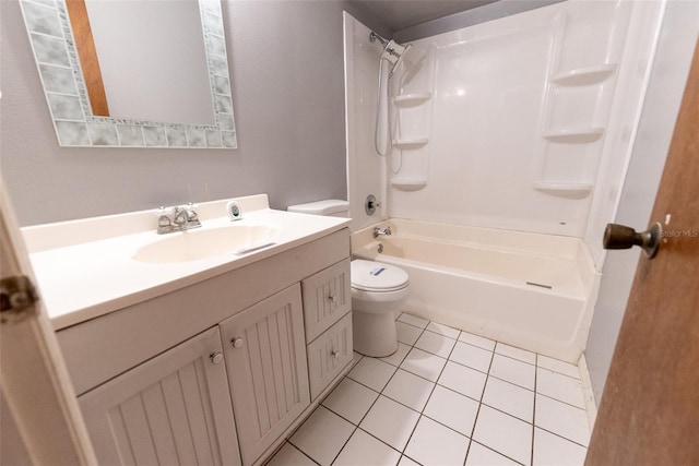 full bathroom with tile patterned floors, toilet, shower / bath combination, and vanity