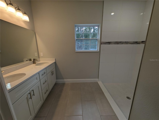 bathroom featuring vanity and tile patterned flooring