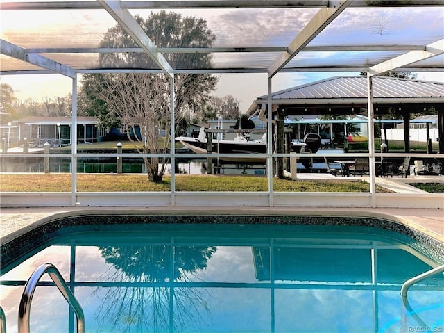 outdoor pool with glass enclosure