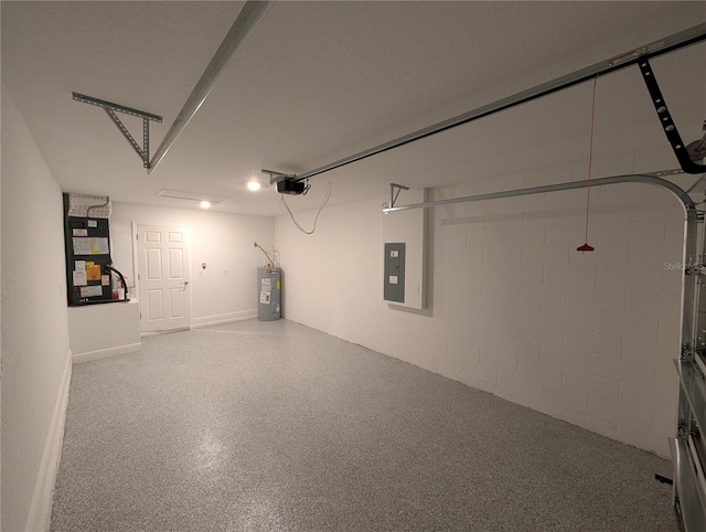 14259 SE 33rd Ter, Summerfield, FL 34491 - garage with heating unit, electric water heater, electric panel, a garage door opener, and concrete block wall
