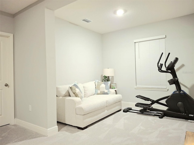 workout room with light carpet