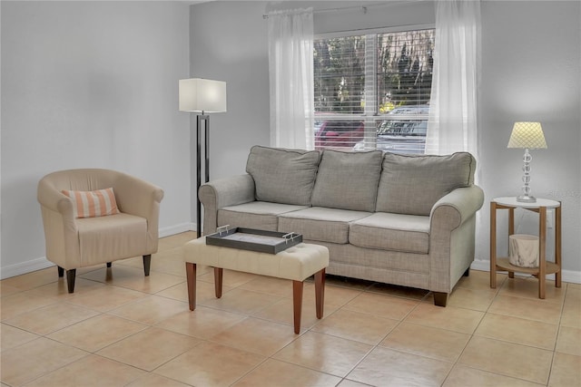 living room with light tile patterned floors