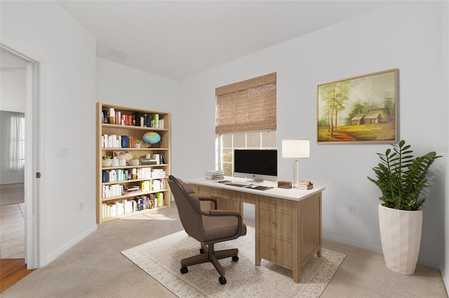 view of carpeted home office