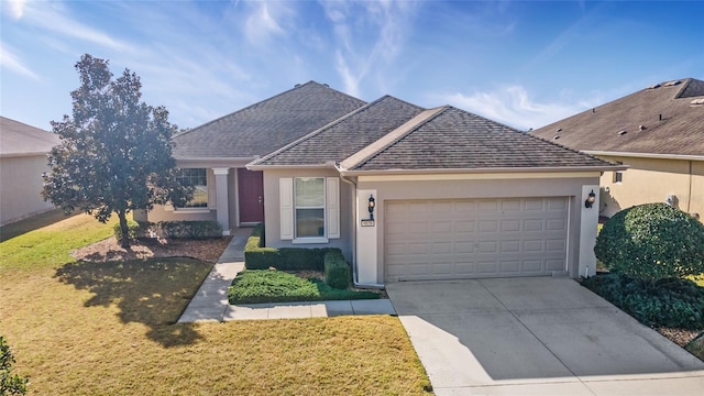 view of front facade with a garage and a front yard