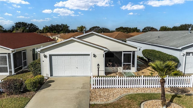 single story home with a garage