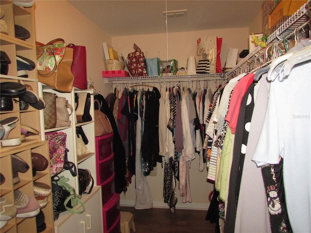 spacious closet with dark wood-type flooring