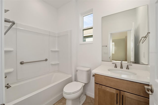 full bathroom with vanity, tile patterned floors, toilet, and shower / bath combination