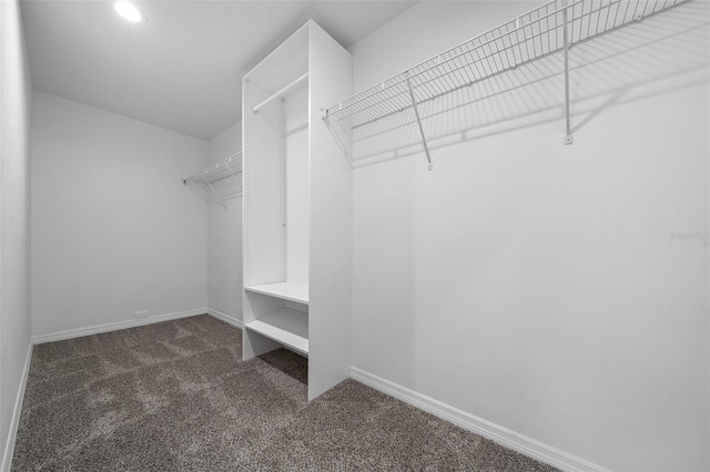 spacious closet featuring dark carpet