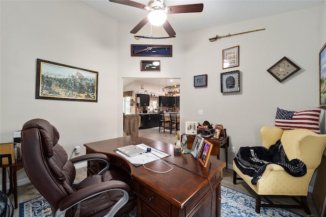 office area with ceiling fan